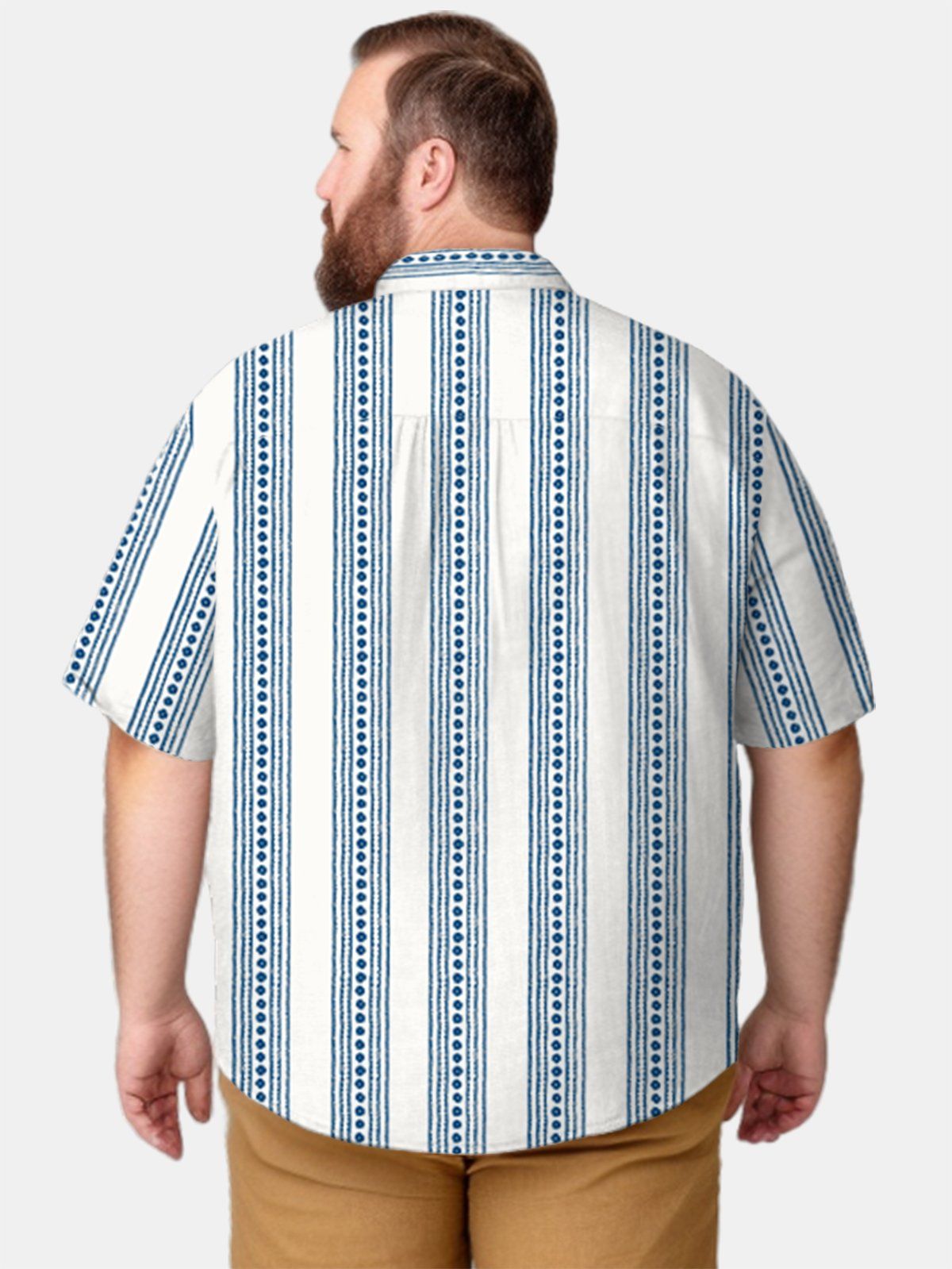 Big & Tall Men Retro Fringe Seersucker Shirts Trendy Aloha