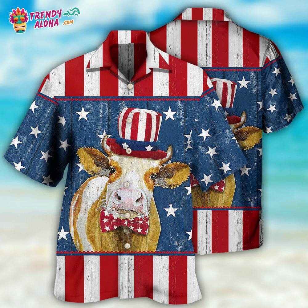 Cow Independence Day Funny Hawaiian Shirt - Trendy Aloha - Trendy Aloha, image size:1000x1000