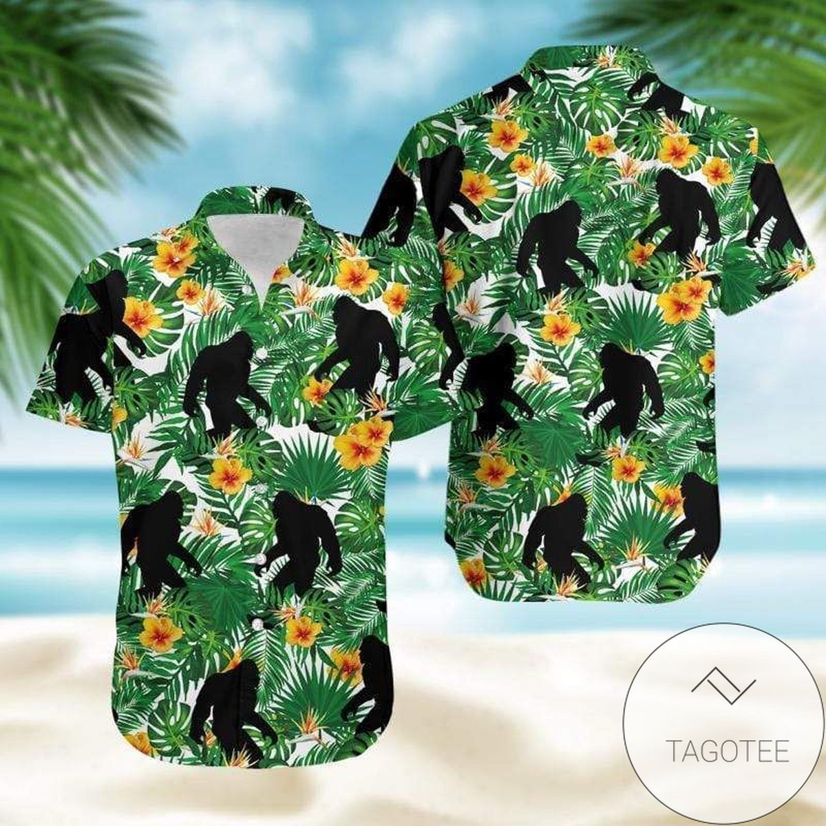 Find Bigfoot Yellow Hibiscus Flower Tropical Hawaiian Shirts Trendy Aloha