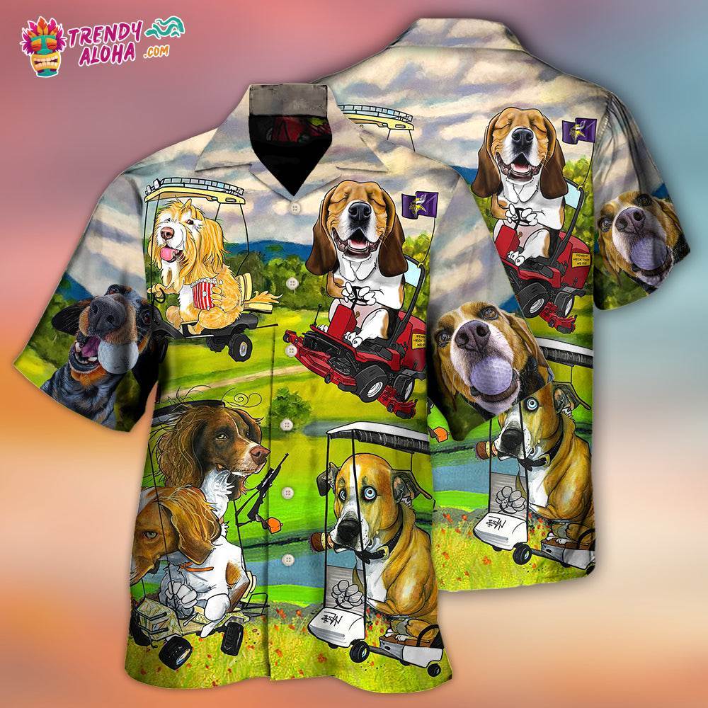Golf Dog Driving Golf Cart Art Style Hawaiian Shirt Trendy Aloha