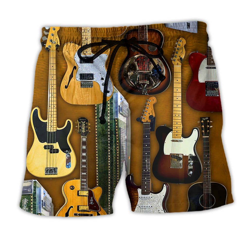 Guitar Vintage Basic Trendy Aloha Hawaiian Beach Shorts Trendy Aloha