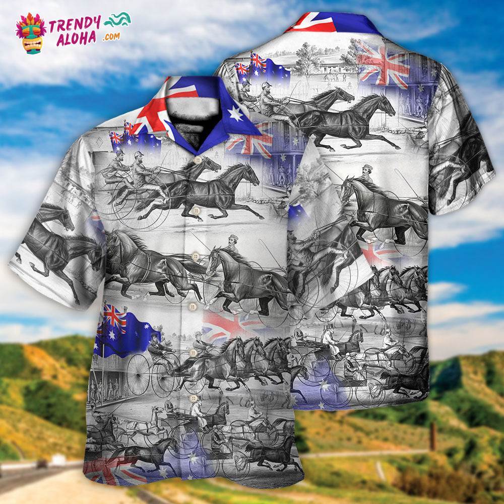 Harness Racing Horse Racing Australia Flag Hawaiian Shirt Trendy
