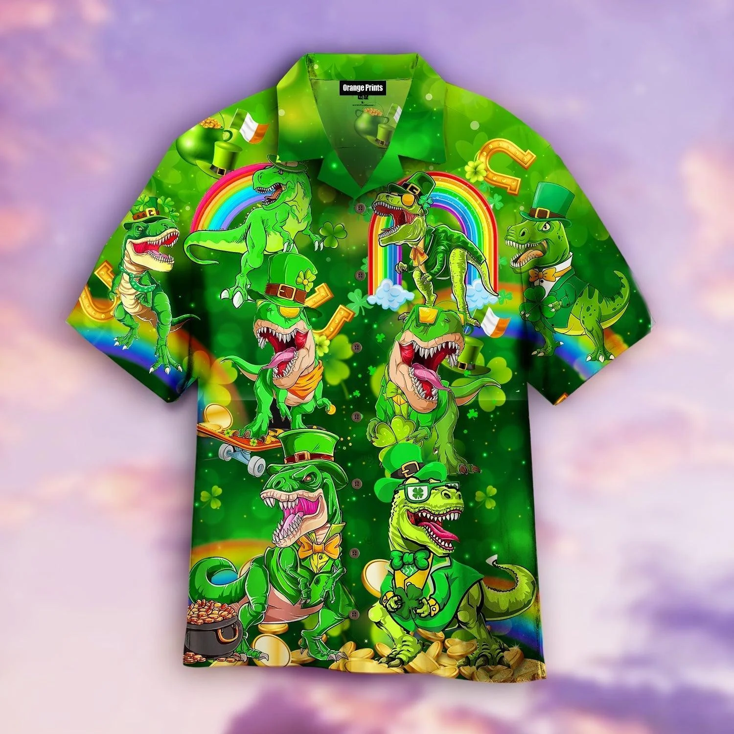Hawaiian Shirt for St. PatRex Day Celebration Trendy Aloha