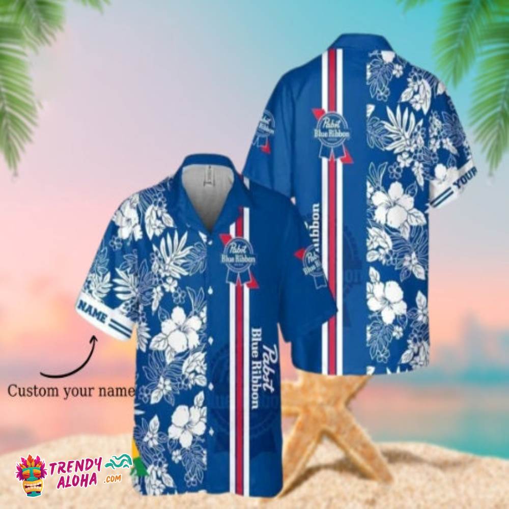 Personalized Tropical Hibiscus Pabst Blue Ribbon Hawaii Shirt Trendy