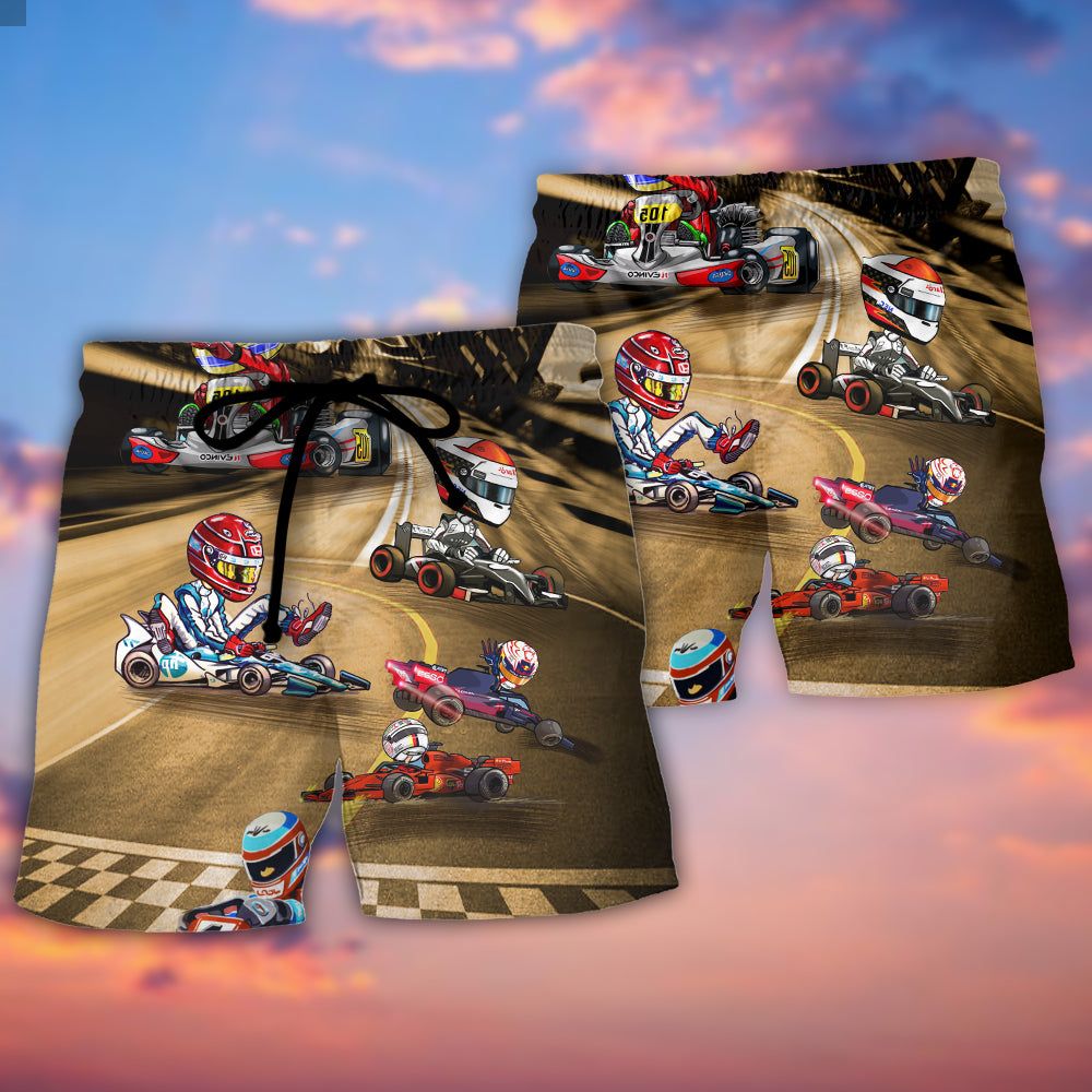 Racing Go Kart Cool Style Trendy Aloha Hawaiian Beach Shorts - Trendy Aloha